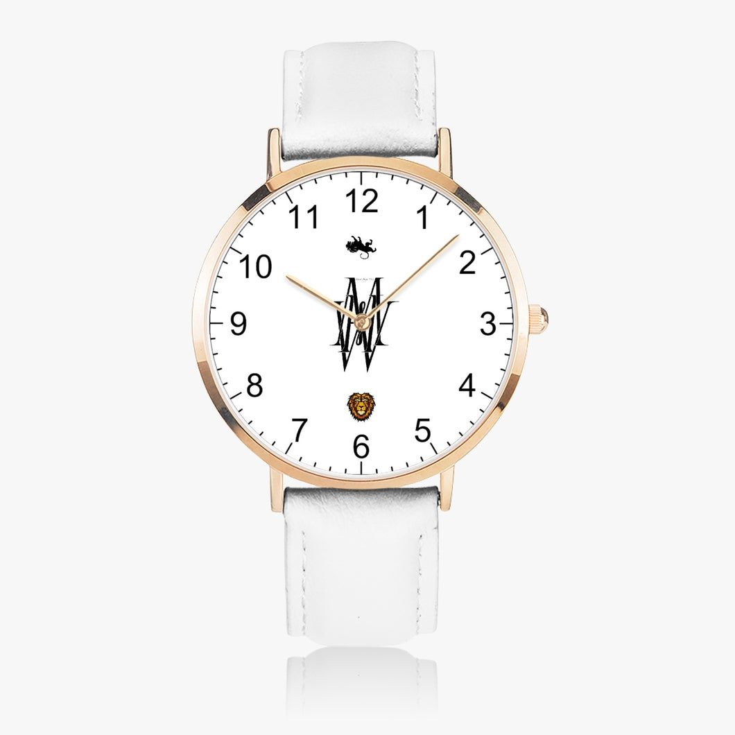 Most High Win: Thin Leather Strap Quartz Watch (Rose Gold)