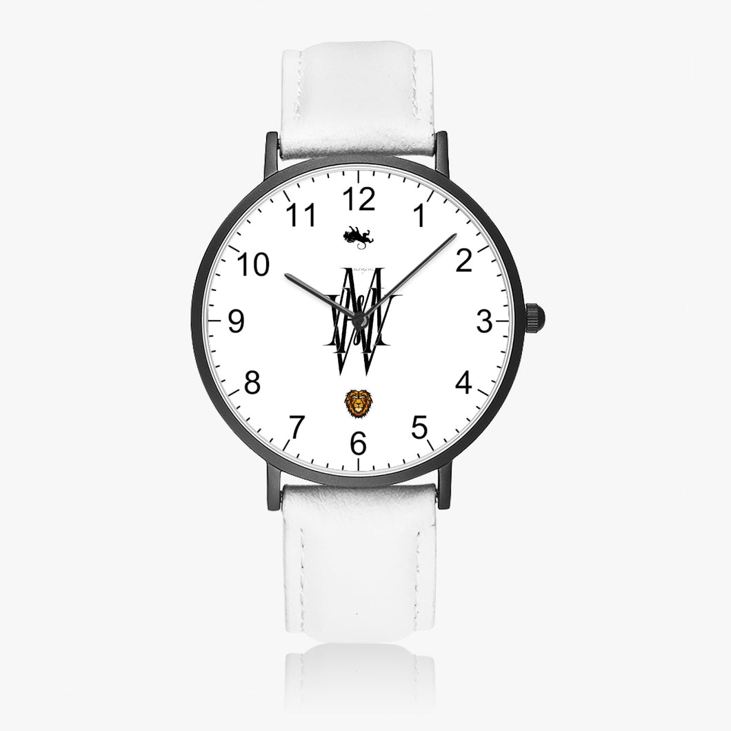 Most High Win: Thin Leather Strap Quartz Watch (Black)