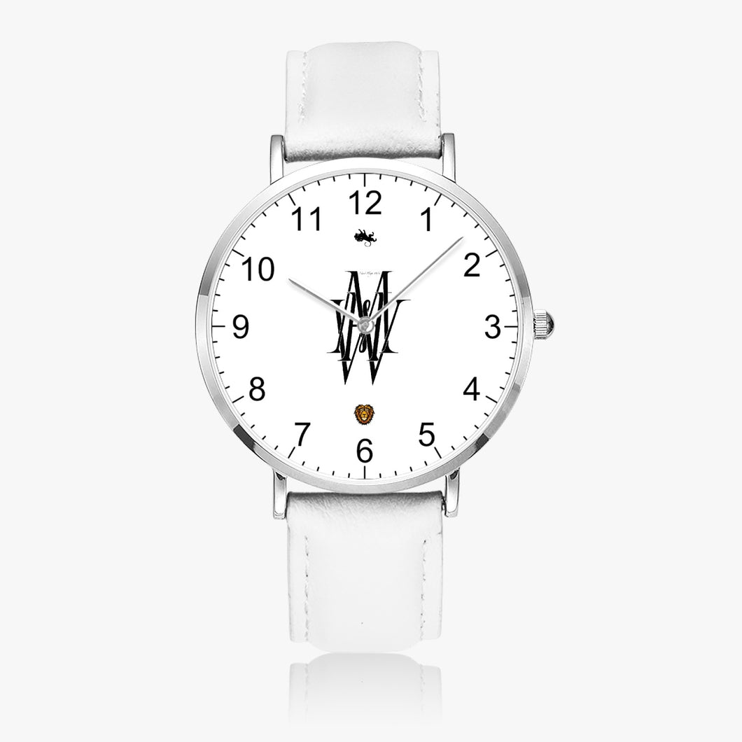 Most High Win: Thin Leather Strap Quartz Watch (Silver)